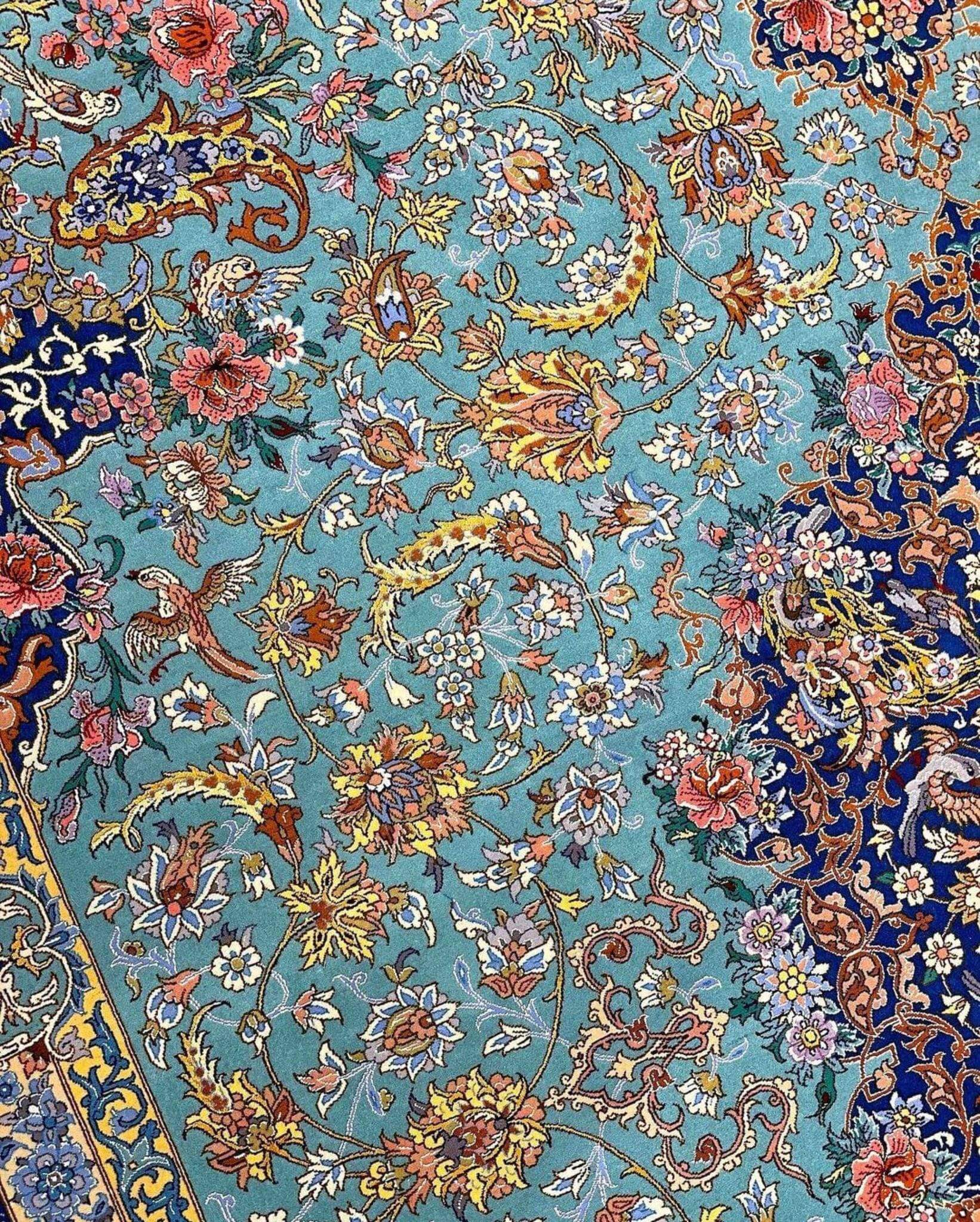 "Masterfully crafted Isfahan Persian rug, featuring 810,000 knots per square meter, silk and wool blend."